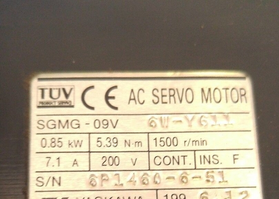 Yaskawa SGMG-09V 6W-YG11 SERVOmotor0,85 5,39 Kilowatt Nanometer-1500 R/MIN 10,7 Ampere