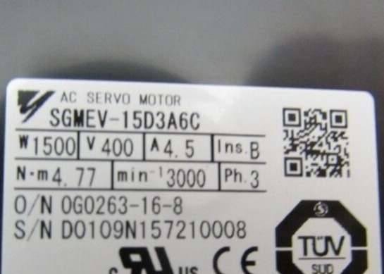 YASKAWA SGMEV-15D3A6C 1500W AC MOTOR SIGMA-5 4,5AMP 400V 3-PHASE 20-Bit Absolut
